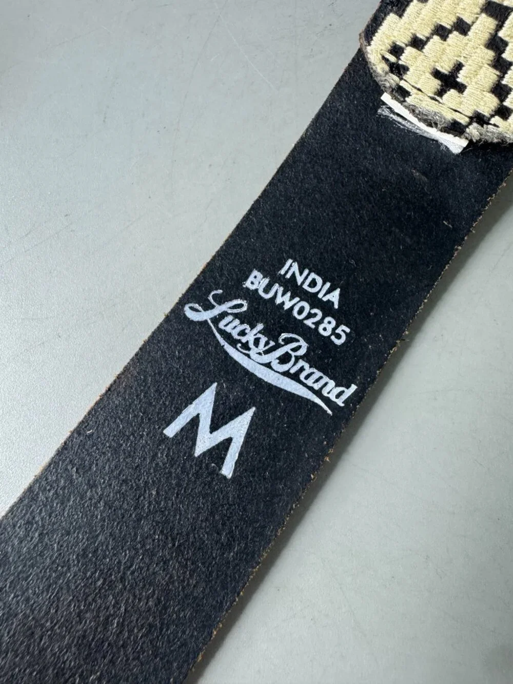 LUCKY BRAND Black Leather Embroidered Tribal Boho Women's Belt, Size M